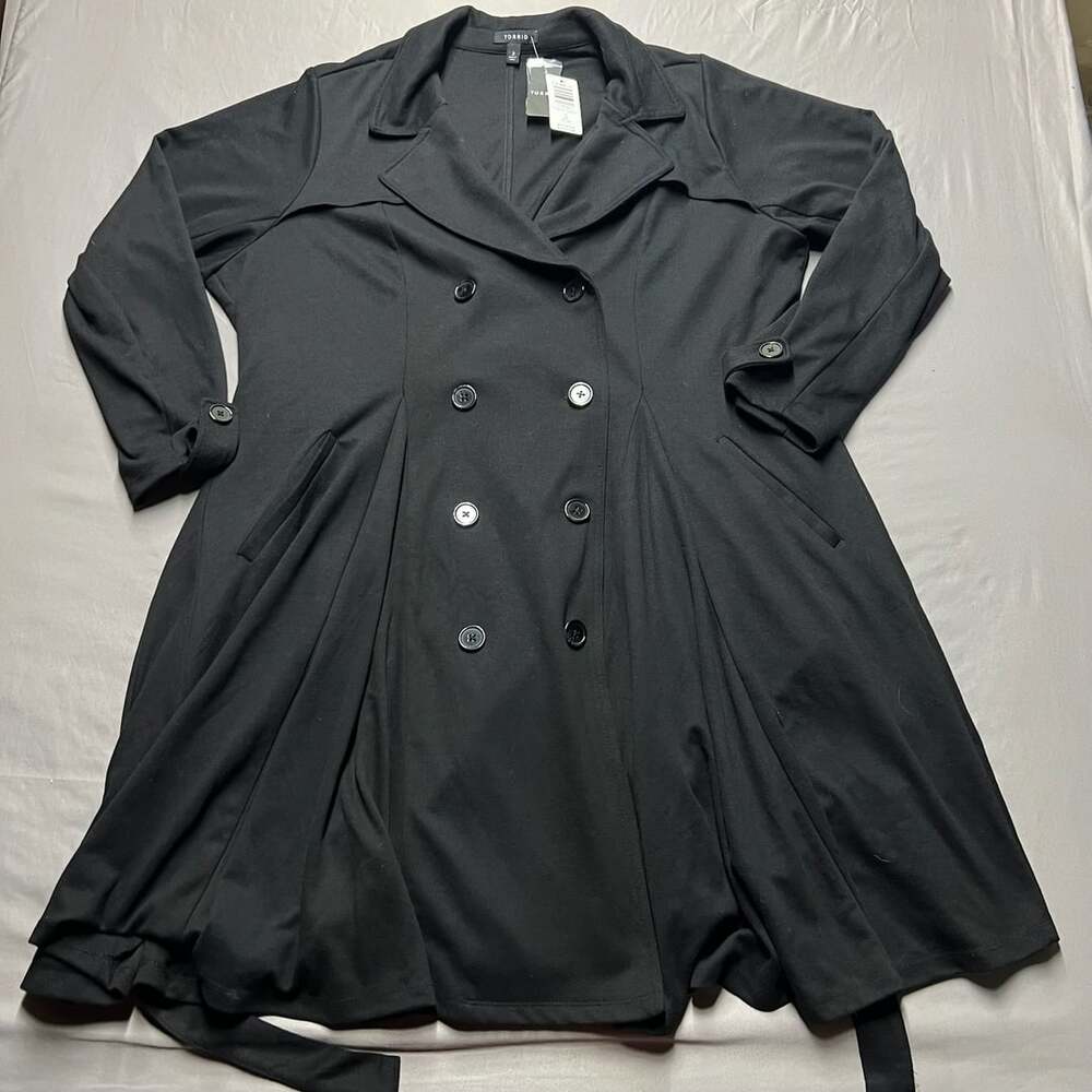 Torrid Brushed Ponte Swing Trench Coat Size 3X 22-24 Black Double Breasted